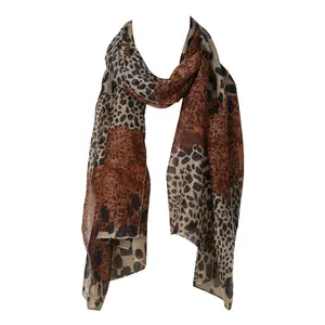 OIDEA Female Leopard Print Silk Feeling Chiffon Scarf - Rectangular Size, Sheer Texture, Lightweight, Breathable, Sun Protection Wrap for Spring Summer