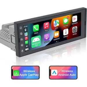 6.9 Inch Single Din Car Stereo with Wireless Apple CarPlay & Wireless Android Auto, Single Din Touchscreen Radio, Android 10 Multimedia System, GPS, Bluetooth, WiFi, FM, SWC, USB
