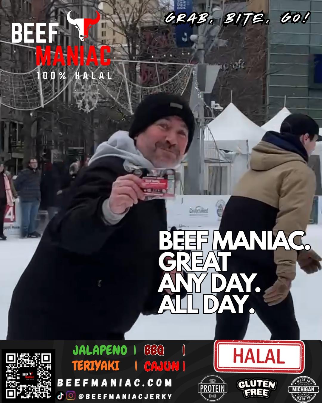 Halal Beef Jerky 6-Pack Teriyaki Blast by Beef Maniac | Natural Hardwood Smoked Premium Jerky Made in Michigan