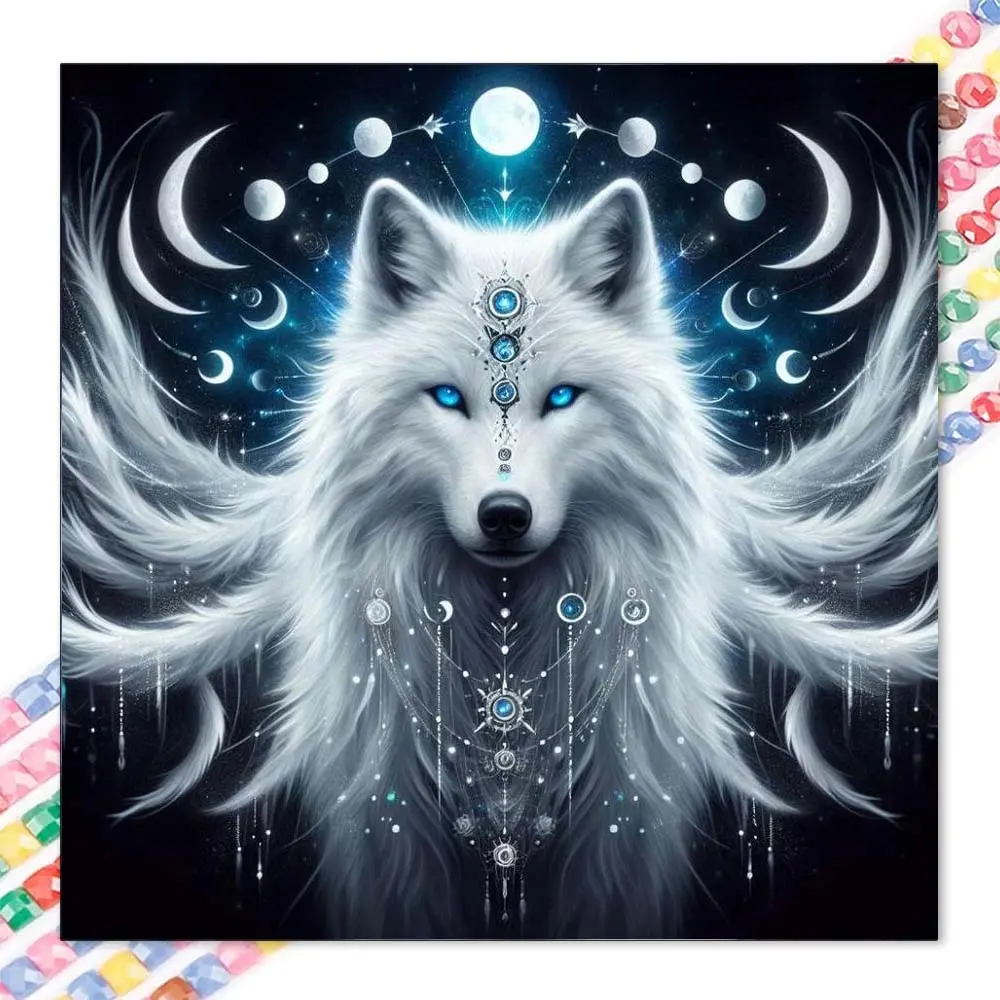 1 set of DIY diamond painting kit, 5D diamond art set, DIY decoration wolf, moon, mysterious mosaic, diamond art, DIY art home decoration