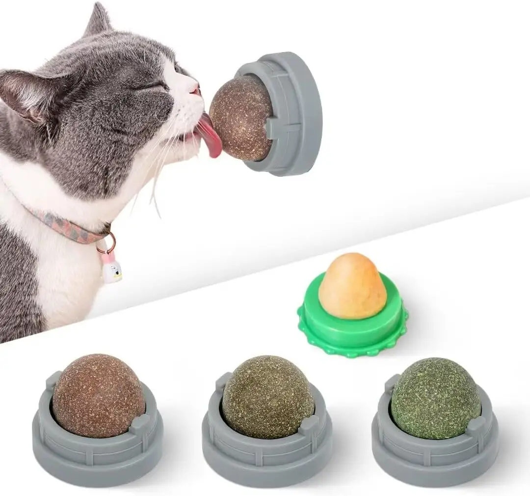 Catnip Toys Balls 4 Pcs, Extra Cat Energy Ball, Edible Kitten Silvervine Toys for Cats Lick, Healthy Kitty Teeth Cleaning Dental Chew Toys