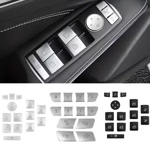 Interior Glass Switch Window Button Decorative Sticker, Car Door Memory Lock Unlock Button Decoration Protection Sticker Compatible with Mercedes Benz Mercedes Benz A B C E GLA CLA GLK GL ML GLE Class Sticker For Cars, Car Accessories