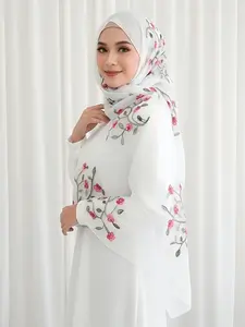 Women's Floral Embroidery Long Scarf, Fashionable Breathable Lightweight Shawl Turban Hijab for Daily Wear, Casual Versatile Scarf for Women