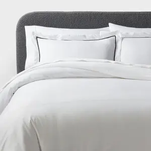 3pc King Luxe Embroidered Border Duvet Cover and Sham Set White/Black - Threshold