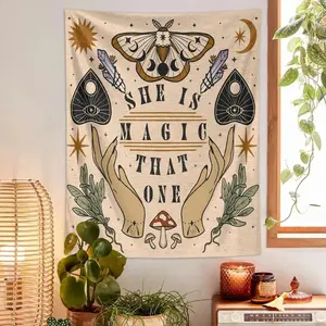 Mysterious Tarot Card Moon Phase Sun Durable Decorative Tapestry, Moth Mushroom Tapestry, Plant Flower Wall Hanging Home Decoration Room Living Room Bedroom