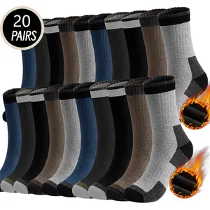 5/10/20Pairs Men's Thick Warm Cotton Blend Socks Knit Polyester Geometric-Pattern Crew Socks with Arch Support, Anti-Slip Top, Durable Heel, and Anti-Blister Toe, Hand Wash Only