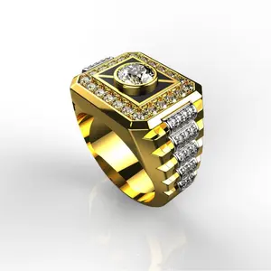 hip hop Golden-plated  Hypoallergenic Classic Elegant Synthetic Moissanite Engagement Anniversary  Ring
