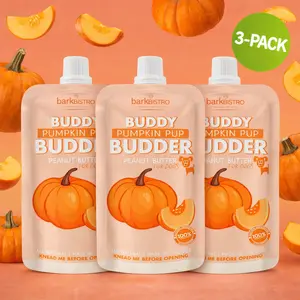 3pk Pumpkin Pup Buddy Budder Squeeze Pouch (4oz each)- All Natural Dog Peanut Butter, Perfect with Dog Enrichment, Treating, Training, Traveling