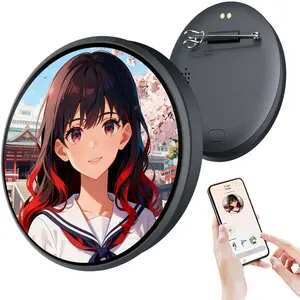 2026 Digital Badge Pin with 480px Touchscreen - Smart Badge Anime Pins for Clothes & Bags, Button + Touch Control, 480mAh Battery, Wireless 5.4, 7-Color Support Lights, Free Subscription - Electronic Badge Gifts for Anime Enthusiasts