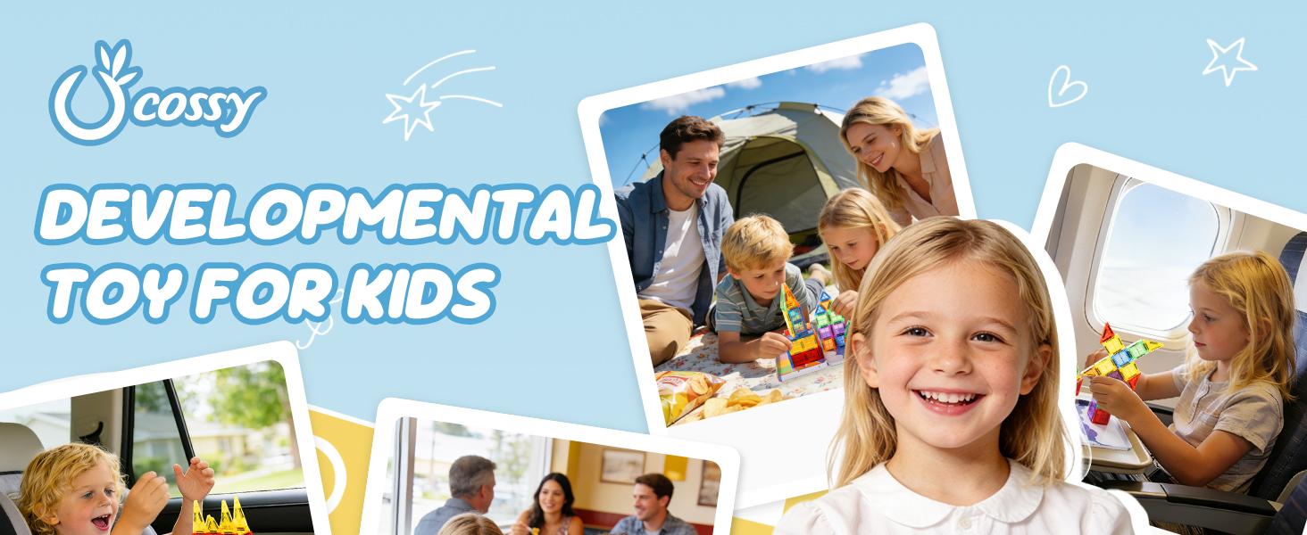 Cossy Mini Magnetic Tiles, 80 PCS Magnet Tiles Travel Toys with Iron Box, Travel Magnetic Tiles for Restaurant, Car & Plane Play, Toys for 3 4 5 6 7 8 Year Old Boy and Girl