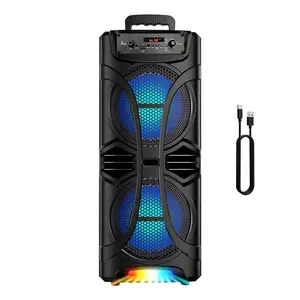 Bluetooth Speaker Wireless Rechargeable Portable PA Speaker 2 x 8“ Subwoofer Party Sound Box with LED Lighting FM Radio Audio