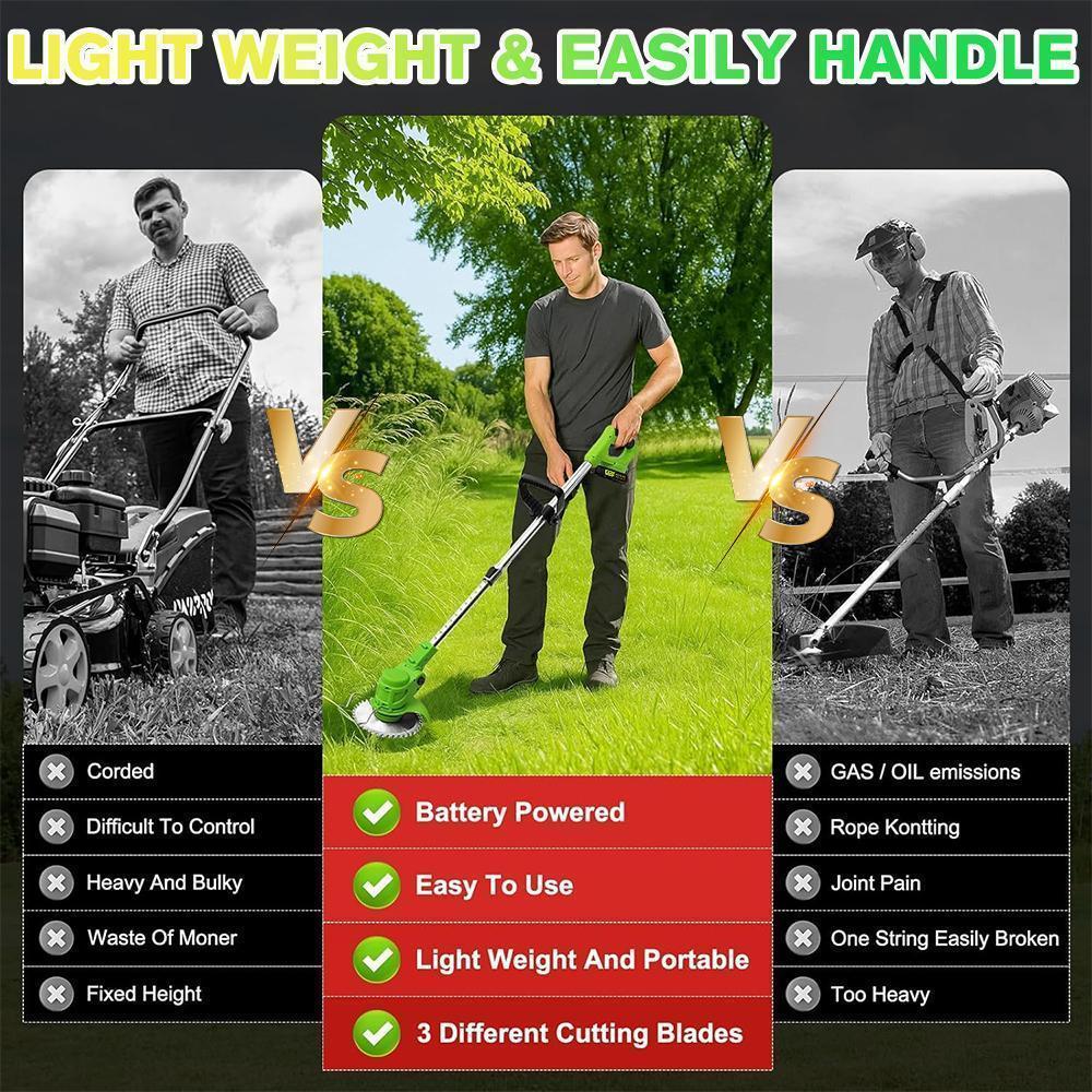 KEPEAK High-Efficiency Cordless Grass Trimmer - Battery-Powered Weed Eater & Brush Cutter Tool with 3 Blades, 68db Quiet Run, Portable, Lightweight Ergonomic Grass Trimmer Handle for Garden Yard Trimming, Ideal for Fathers