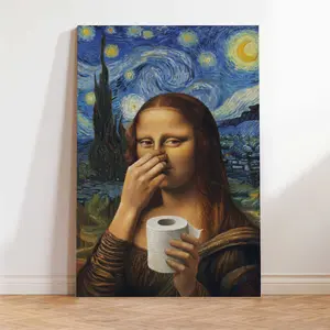 Vintage Mona Lisa Bathroom Decor Poster, Funny Humor Eclectic Bathroom Canvas Wall Decor For Home Toilet Bathroom Restroom Lavatory