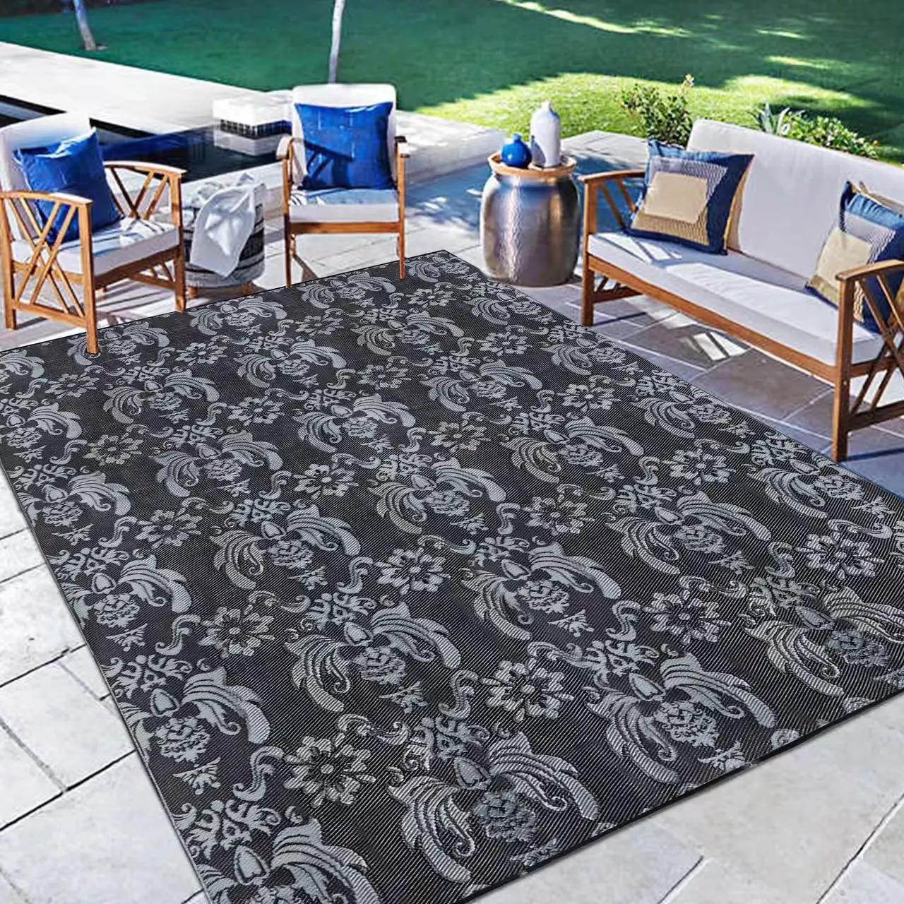 Outdoor courtyard carpet, plastic straw carpet, modern area carpet, ground matoutdoor, courtyard, backyard, deck, picnic, beach