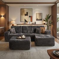 Grey Plush Corduroy Right Chaise