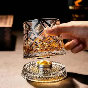 Seven-colored lights Viski Revolve Crystal Rocks Glass 10 oz Lead-Free Spinning on HiddenBump Dishwasher Safe Drinkware Cup Tumblers Home Bar Whiskey Gift Bottles  Luxury 360°Spinning CrystalGlass-Star-CutStress Relief Whiskey & Wine Glass,