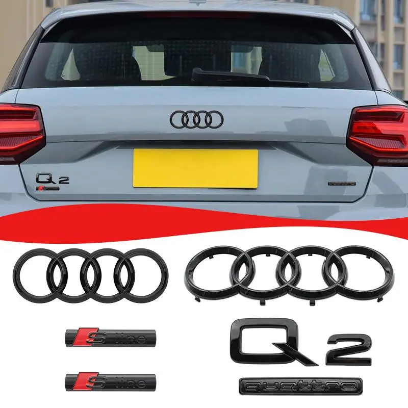 3D ABS Sticker Car Styling Hood Front Grille Quarrto Rear Trunk Middle Sline Emblem For Audi Q2 2016-2018 Badge Auto Accessories