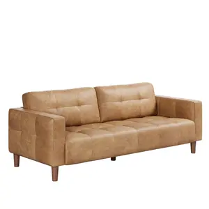 Garvee 83” Mid-Century Modern Faux Leather Couch with Back Cushion, 3-Seat Waterproof Sofa, Wide Arm, Sturdy Support Feet, Ideal for Office, Living Room, Bedroom, Brown