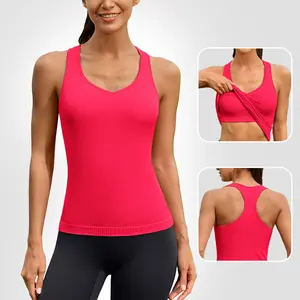 ATTRACO One Piece Built-in Bra Ribbed Sweetheart Neck Seamless Sleeveless Workout Tank Top Basic Slim Fit Tummy Control Tank Casual Top