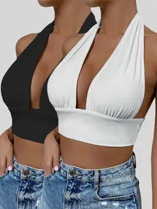 Adjustable Halter Strap Ladies Underwear Tank Top for Summer Beach Style, Casual Fitted Plain Design for All Seasons, Perfect for Women