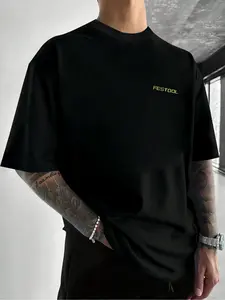 Men's Regular Fit Festool Letter Print Short Sleeve Graphic Tee, Casual Round Neck T-shirt for Summer, Menswear for Daily Wear, Top