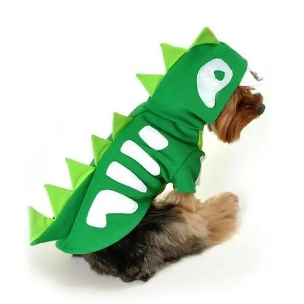 212 MAIN Halloween Green Skeleton Dinosaur Dog Costume - Small, Hooded, Spiked Back, Pull-Over, Easy-to-Wear, Skeleton Bone Accents