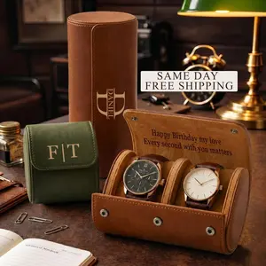 Personalized Leather Watch Case, Fathers Day Gifts, Graduation Gift, Groomsmen Gift, Anniversary Gifts for Husband, Dad, Men, Boyfriend gift