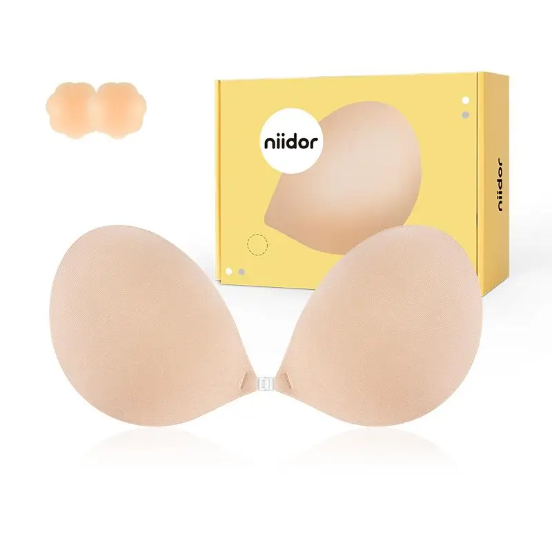 Niidor Fabric Adhesive Bra, Instant Lift, Comfortable with Front Closure Strapless Sticky Invisible Push up Bra Reusable for Backless Dress,Outfit Enh