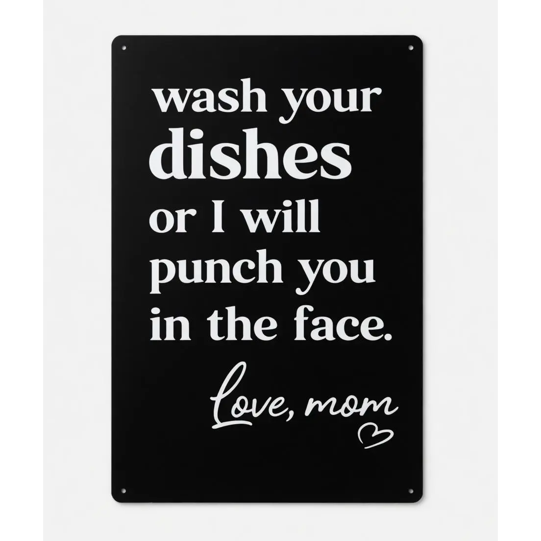 Funny 'Wash Your Dishes Or I'Ll Punch You In The Face' Metal Tin Sign 8"X12" - Waterproof, Weather-Resistant, Matte Finish, Perfect For Kitchen & Home Decoration, Cute Gift For Mom