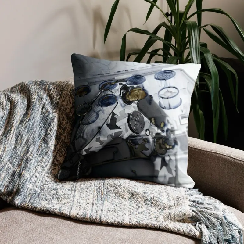 Gaming Pillow – Futuristic Controller Vibes in Cool Grey | Respawn Point by CouchCuddles