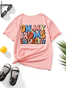 Toddler Girl's Letter Print Round Neck Tee, Fashion Casual Crew Neck Short Sleeve T-Shirt for Daily Outdoor Wear, Toddler Girls Top for All Seasons