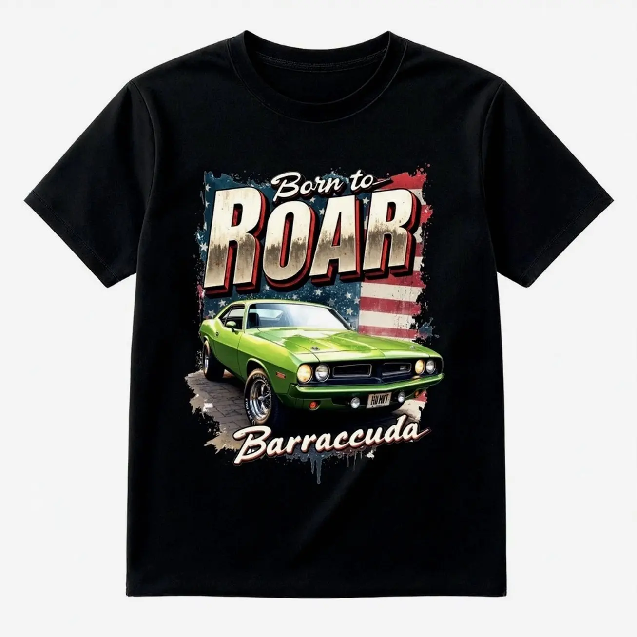 1970 Barracuda Lime Green Muscle Car T‑Shirt Sweatshirt Hoodie, Car Enthusiast and Fans Gift