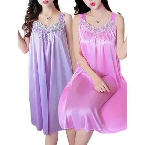 Ladies' clothes Set of 2 Sexy Lace-Trimmed Sleep Dresses Made of Imitation