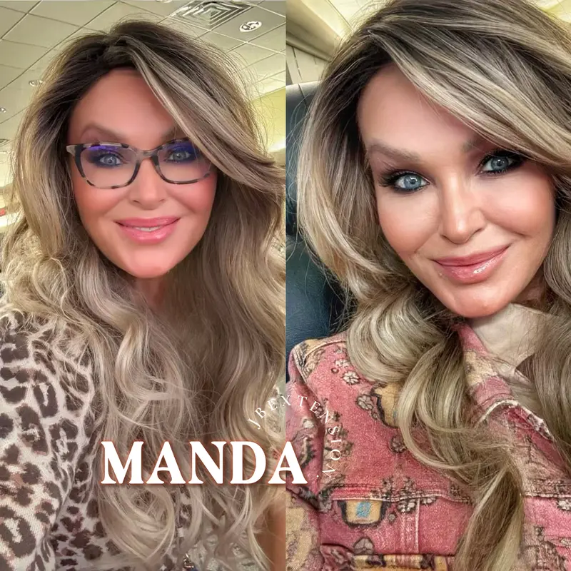 ?Synthia BROWN TO BLONDE OMBRÉ 26” LACEFRONT  WIG JBEXTENSION 26 Inches Mix Blonde With Dark Root Body Wave  main image 4