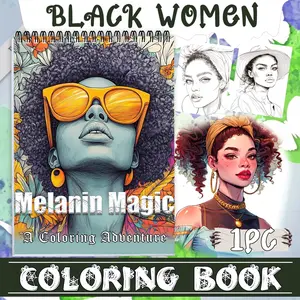 1 Yo Circle Coloring Book with A Dark-skinned Female Theme, 11.2in*8.26in, Adopts A Yo Circle Spiral Winding Design Coloring Gift Book, Which Can Easily Achieve A 360-degree Fold Of The Paper for Christmas, New Year, Parties, Birthday Gift Activity Book