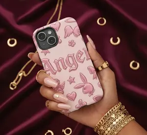 Pink Chrome Angel Phone Case for iPhone – Cute Bow and Star Design, Trendy Glossy Cover, Protective Gift for Her, Aesthetic Phone Accessory for Everyday Style