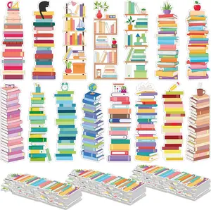 Bookmarks 150 Count Bulk 6.3 x 1.97 Inch Double Sided Paper Bookshelf Design for Reading Lovers Students and School