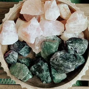 Raw Fluorite and Rose Quartz - Natural Stones for Healing and Energy