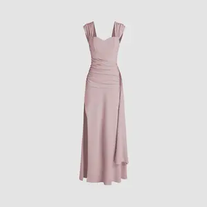 Cider [3 colors, size 0-26] Satin Sweetheart Ruched Split Maxi Dress