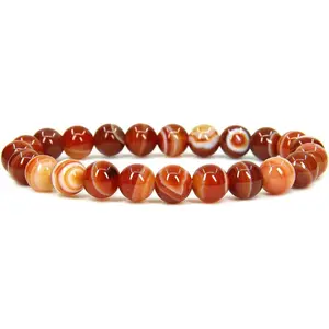 Natural Red Dream Agate Gemstone 8mm Round Beads Stretch Bracelet 7" Unisex