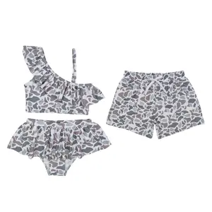 New Baby Matching Clothes Grey Camouflage Print Clothes Girl’s Bikinis Set