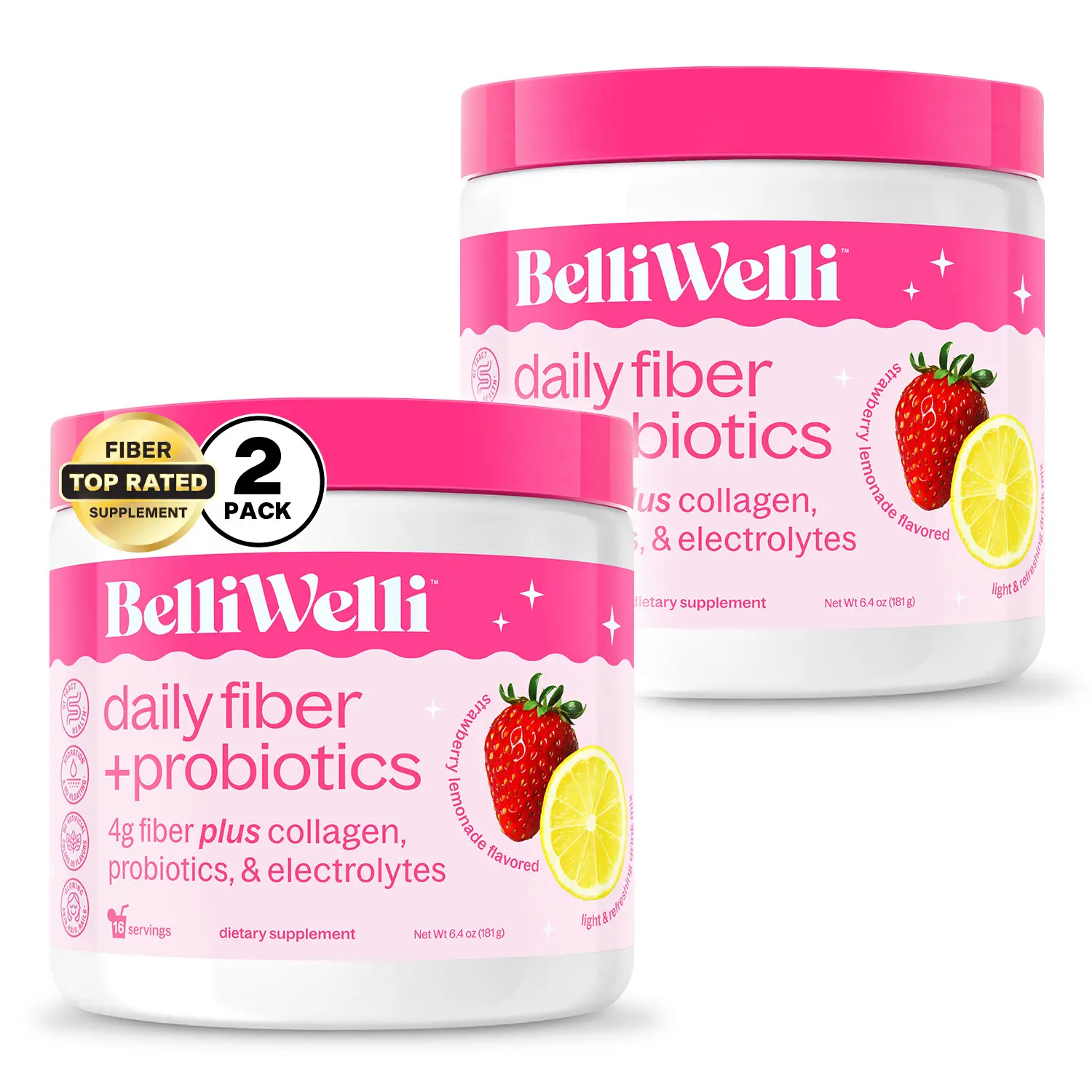 BelliWelli Daily Fiber + Probiotics - Strawberry Lemonade - 2 pack