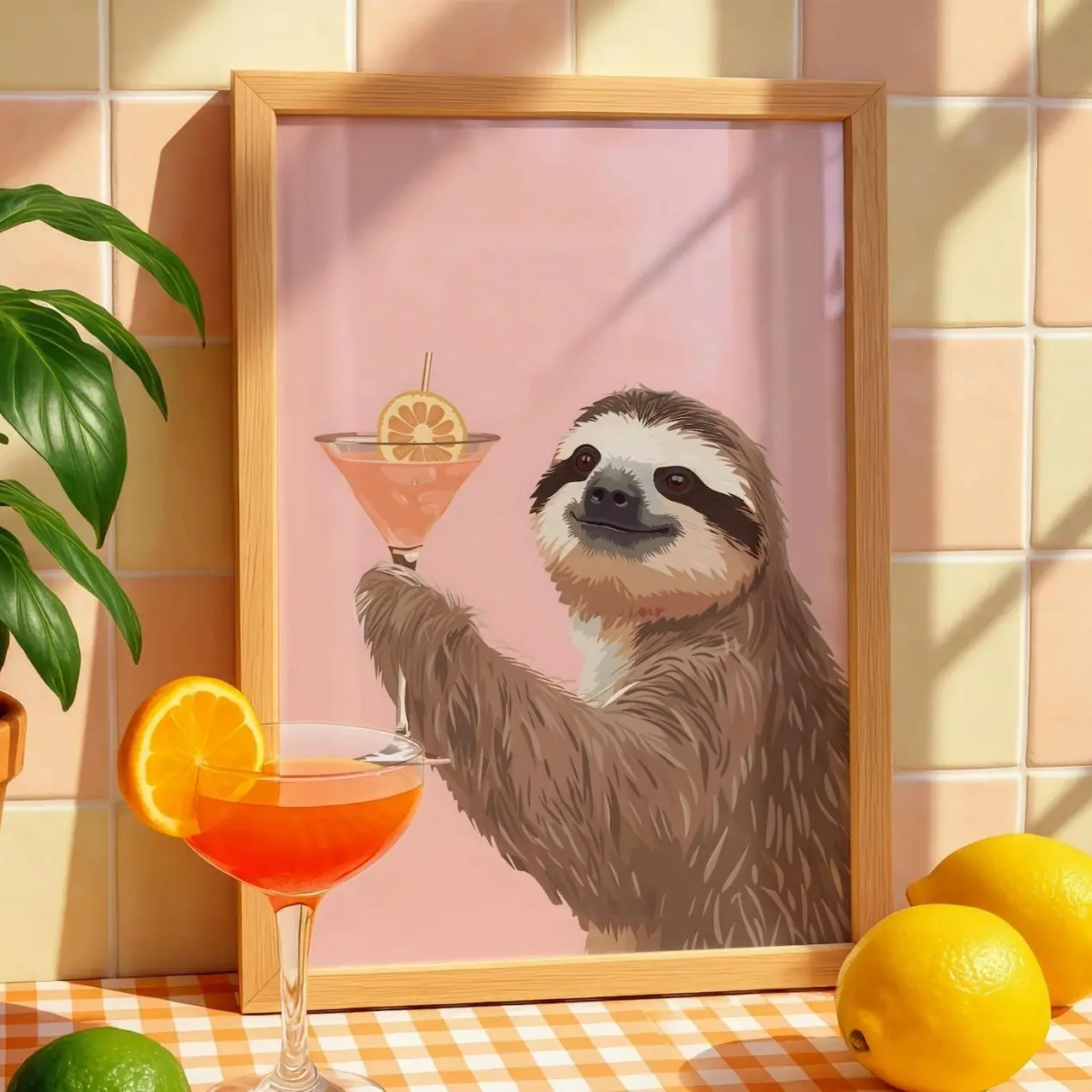 Sloth Print - Sloth Decor - Alcohol Kitchen Print: Cocktail Alcohol Art