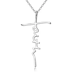 MILACOLATO 925 Sterling Silver Faith Cross Pendant Necklaces for Women Blessed Jesus Love Hope Grace Strength Sideways Faith Cross Necklace Personalized Cross Pendant Necklaces
