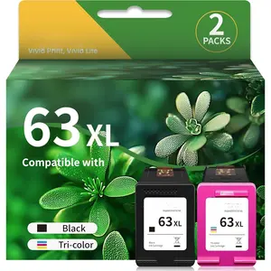 63XL Ink Cartridges Replacement for  63 XL Remanufactured Ink OfficeJet 3830 4650 5258 5264 Envy 4520 4517 4521 4522 Deskjet 2130 3632 1112 3636 3637, 1 Black, 1 Tri-Color, 2-Pack