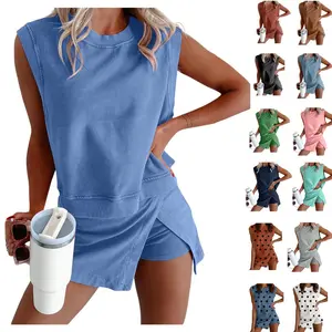 Mundoven Women's Y2K 2026 casual summer short home two-piece set of pure cotton short sleeved T-shirt shorts sportswear set
