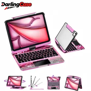 Darlingcase 360 ° rotating transparent cyberpunk RGB iPad keyboard case, with pen holder charger and 7-color backlight, compatible with iPad Air 11 inch/Air 13 inch /12.9 inch /ipad 10thgencaseipad a16 iPad Pro Keyboard Case Tablet Wireless Y2K Digital