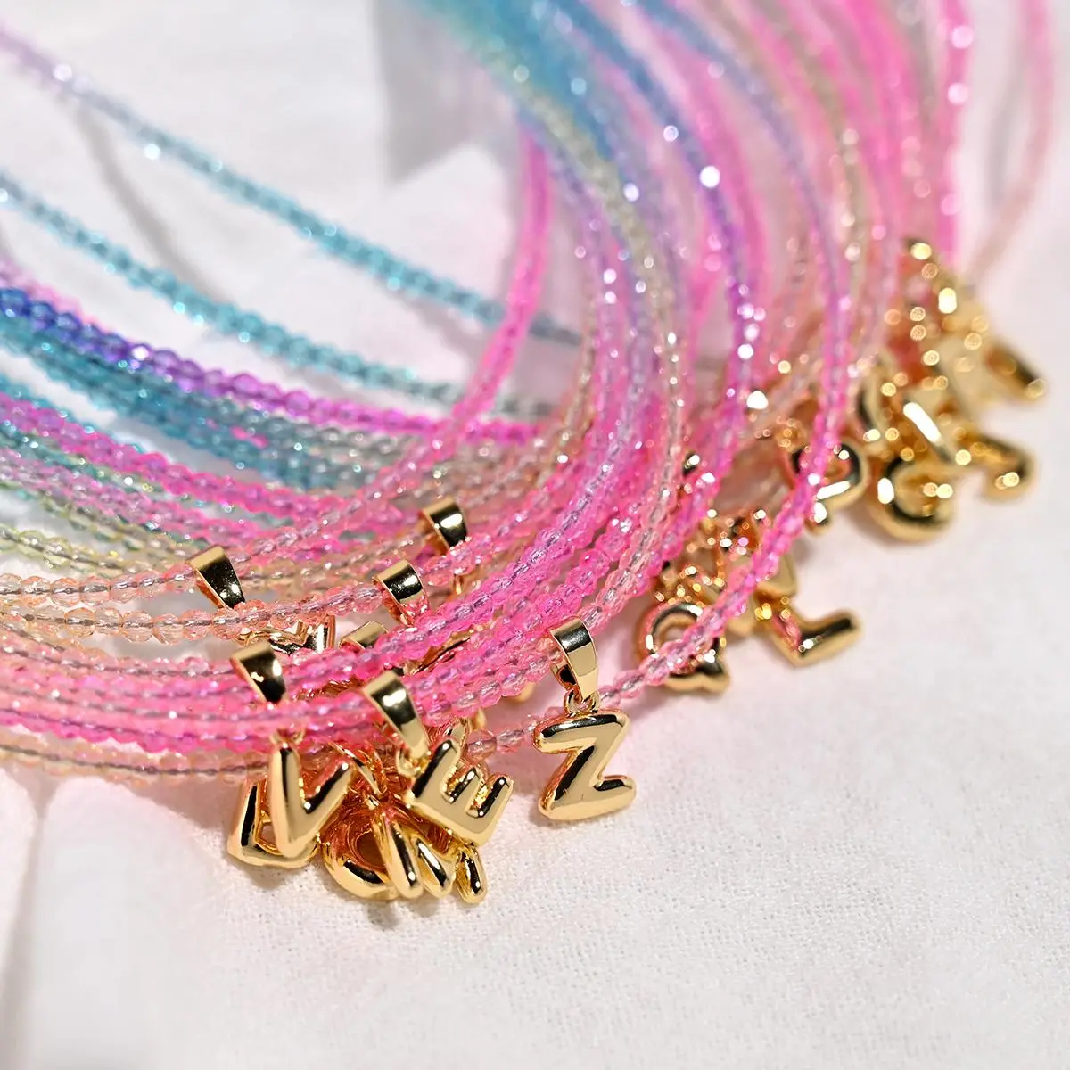 2MM Galss Crystal Beads Initial Choker Necklace for Women Multicolor 26 Letters Personal Fashion Daily Wear Jewelry Accessories