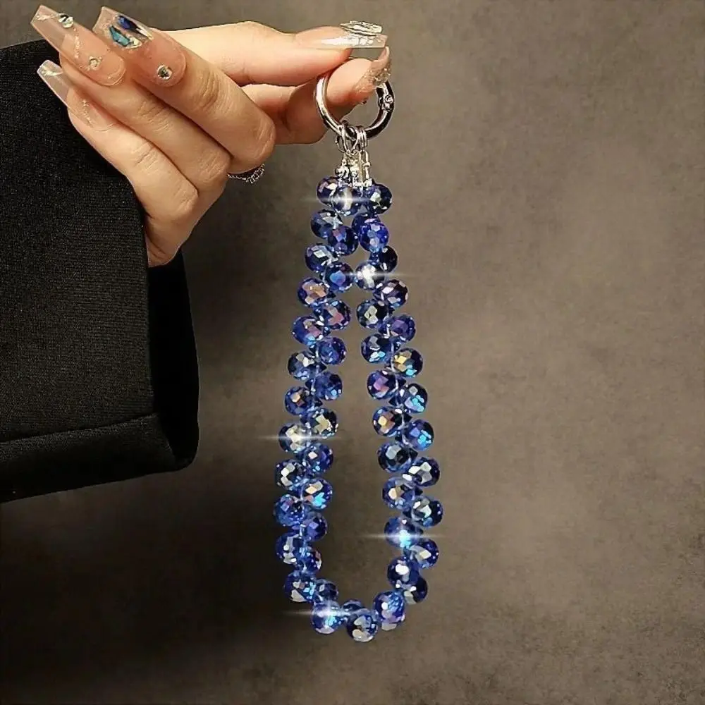 Stylish Glitter Crystal Bead Pendant Transparent Colorful Crystal Bead Keychain Detachable Wrist Crystal Chain for Women Girls