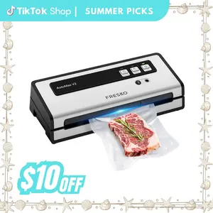 FRESKO AutoMax V2 Compact Vacuum Sealer Machine, Automatic Food Saver with Double Heat Seal, Includes Bags & Starter Kit